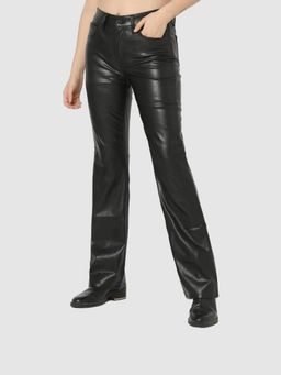GAP - Women Black Mid-Rise Regular Fit Leather Trouser