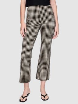 GAP - Women Black High-Rise Slim Fit Checked Boot-Cut Trouser