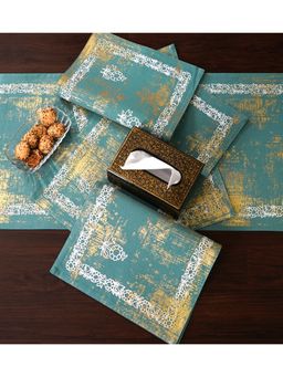 ODE & CLEO - Cotton Table Mat Placemat for Dining Table Washable 6 Seater Mats Blue