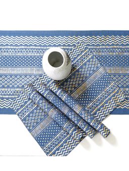 ODE & CLEO - Cotton Table Mat Placemat for Dining Table Washable 6 Seater Mats Blue