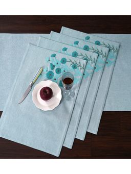 ODE & CLEO - Cotton Table Mat Placemat for Dining Table Washable 6 Seater Mats Blue