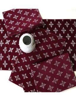 ODE & CLEO - Cotton Table Mat Placemat for Dining Table Washable 6 Seater Mats Maroon