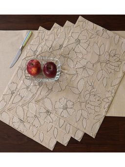 ODE & CLEO - Cotton Table Mat Placemat for Dining Table Washable 6 Seater Mats Beige