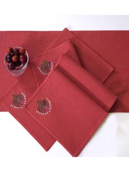 ODE & CLEO - Cotton Table Mat Placemat for Dining Table Washable 6 Seater Mats Red