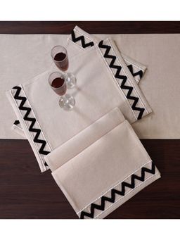 ODE & CLEO - Cotton Table Mat Placemat for Dining Table Washable 6 Seater Mats Cream