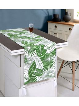 ODE & CLEO - All Over Leaf Print Cotton Table Runner for Dining Table Green