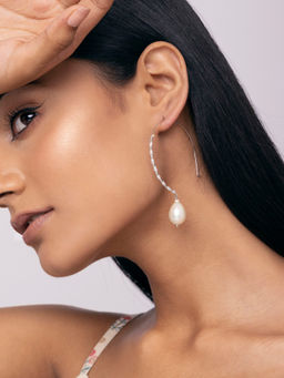 Indya - White Pearl Drop Hoop Earrings