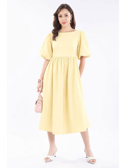 Virgio - Solid Cotton Back Bow Tie Up Midi Dress for Women