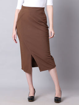 Exude - Coffee Euphoria Pencil Front Slit Midi Skirt