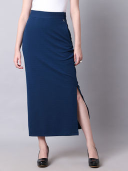 Exude - Royal Blue Statement Piece Long Side Slit Midi Skirt