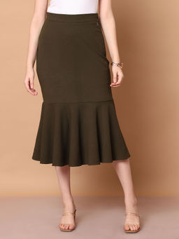 Exude - Olive Wanderlust Wardrobe Fishtail Midi Skirt