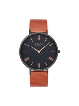 Obaku - Folie Tan Quartz Black Round Dial Mens Watch - V283GXBBRZ