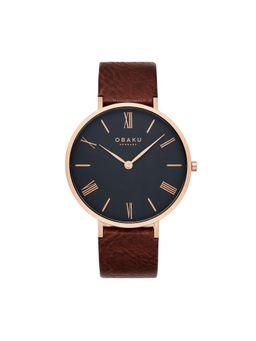 Obaku - Folie Cedar Quartz Black Round Dial Mens Watch - V283GXVBRN
