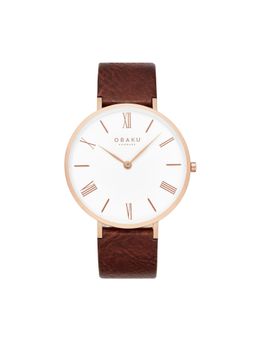 Obaku - Folie Mahogany Quartz White Round Dial Mens Watch - V283GXVWRN