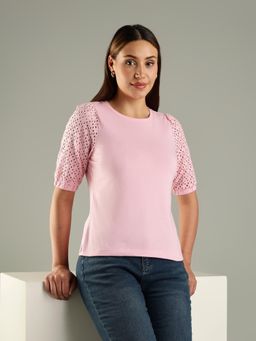 Tommy Hilfiger - Pink Cut-Work Slim-Fit Cotton Top