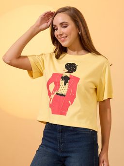 Globus - Women Yellow Round Neck Graphic Print T-shirt