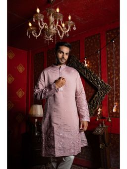 SHASAK - Men Pink Cotton Thread Work Regular Fit Kurta