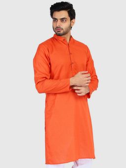 TAHVO - Men Orange Cotton Plain Regular Fit Kurta
