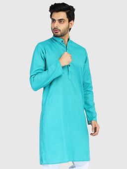 TAHVO - Men Green Cotton Plain Regular Fit Kurta