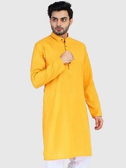 TAHVO - Men Yellow Cotton Plain Regular Fit Kurta