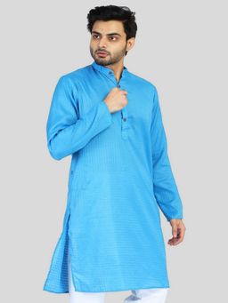 TAHVO - Men Blue Cotton Plain Regular Fit Kurta