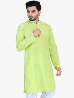 TAHVO - Men Green Cotton Thread Work Regular Fit Kurta
