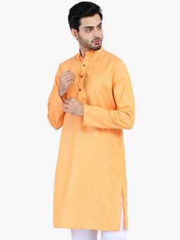 TAHVO - Men Orange Cotton Thread Work Regular Fit Kurta