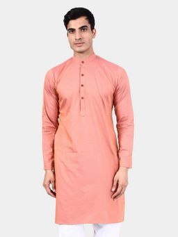 TAHVO - Men Peach Cotton Plain Regular Fit Kurta