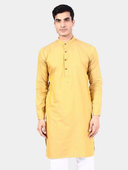TAHVO - Men Gold Cotton Plain Regular Fit Kurta