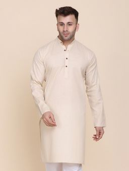 TAHVO - Men Beige Cotton Plain Regular Fit Kurta
