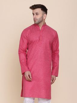 TAHVO - Men Pink Cotton Thread Work Regular Fit Kurta