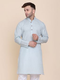 TAHVO - Men Blue Cotton Thread Work Regular Fit Kurta