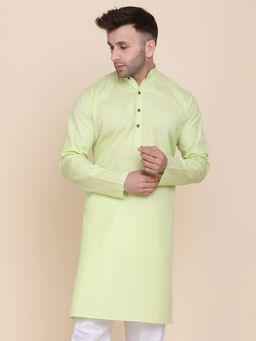 TAHVO - Men Green Cotton Thread Work Regular Fit Kurta