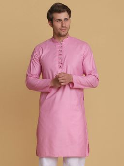 TAHVO - Men Pink Cotton Plain Regular Fit Kurta