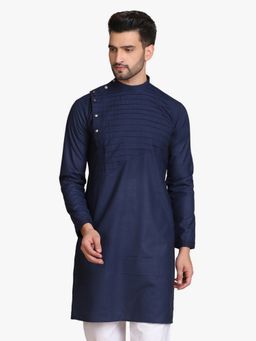 TAHVO - Men Navy Blue Cotton Regular Fit Kurta