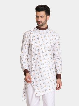 TAHVO - Men White Cotton Printed Regular Fit Kurta