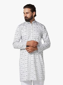 TAHVO - Men White Cotton Printed Regular Fit Kurta
