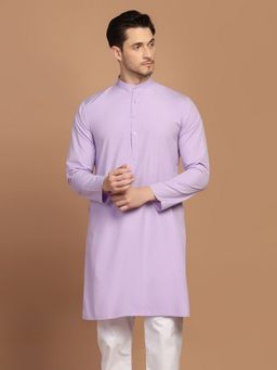 TAHVO - Men Lavender Cotton Blend Plain Regular Fit Kurta