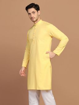 TAHVO - Men Yellow Cotton Blend Plain Regular Fit Kurta