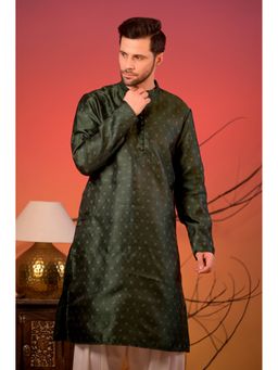 Rangkathaa - Men Olive Silk Zari Regular Fit Kurta