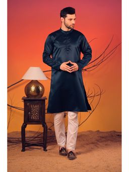 Rangkathaa - Men Navy Blue Cotton Plain Regular Fit Kurta