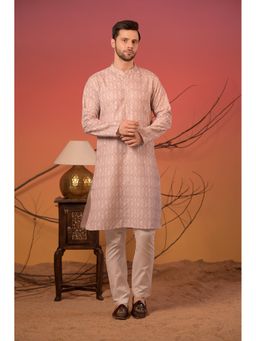Rangkathaa - Men Lavender Cotton Embellished Regular Fit Kurta