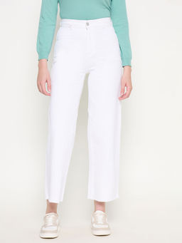Madame - White Wide Leg Cotton Blend Denim Jeans