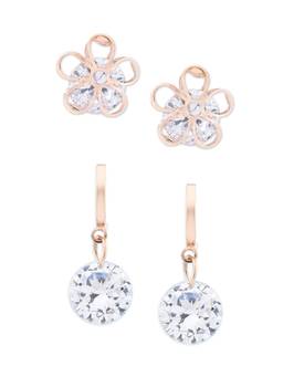 Zaveri Pearls - Rose Gold Contemporary Stud & Drop Earrings-ZPFK12777 (Set of 2)