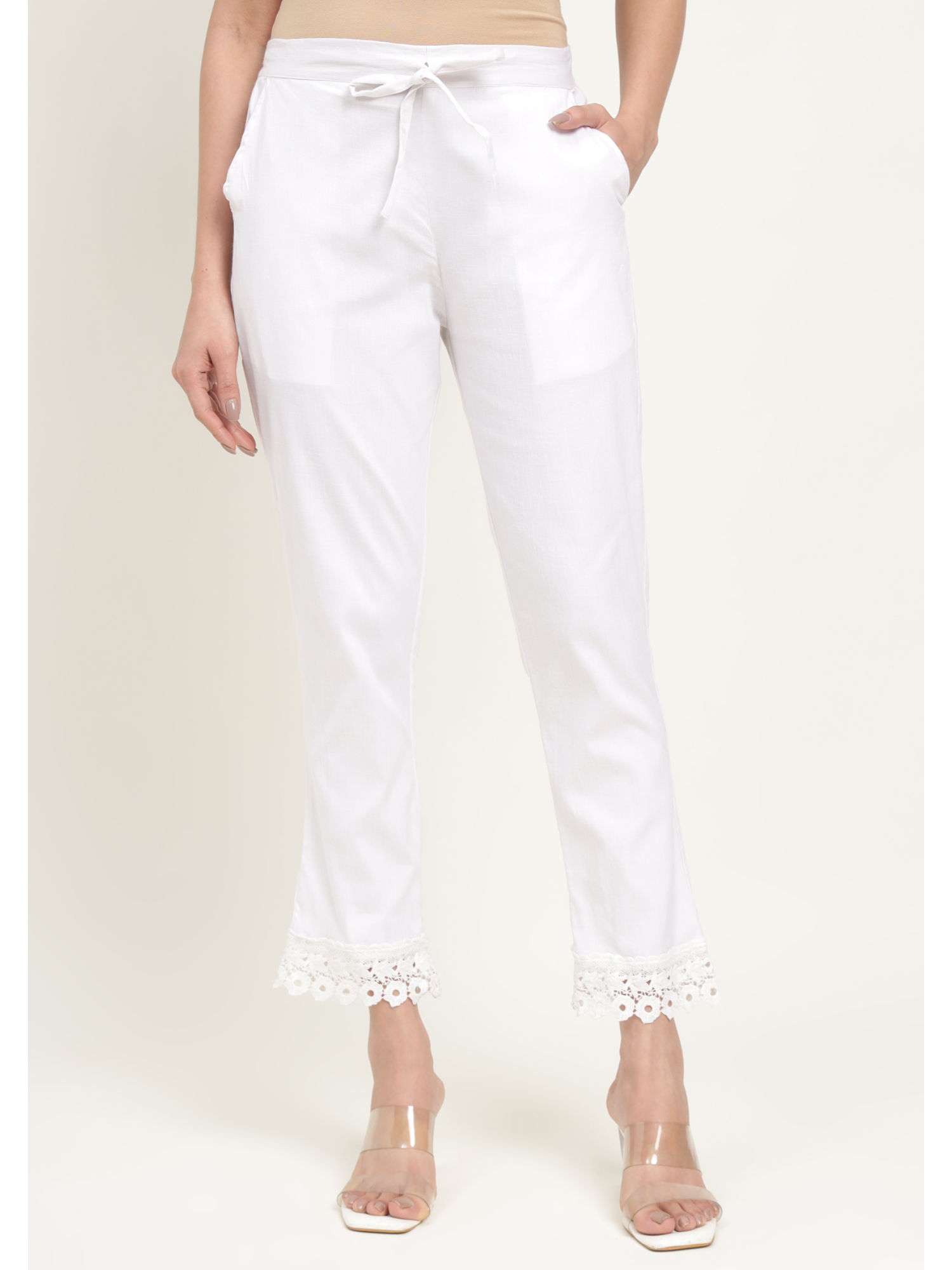 zari jaipur White Cotton Viscose Pant with Lace-picture-20