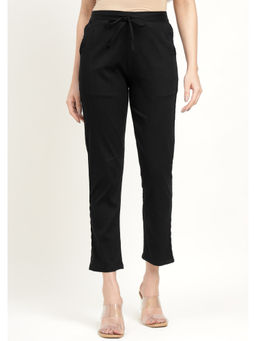 Zari Jaipur - Black Cotton Viscose Pant with Lace