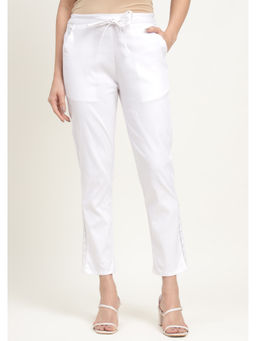 Zari Jaipur - White Cotton Viscose Pant with Lace