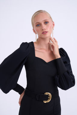 Sateen - Black Solid Pattern Top