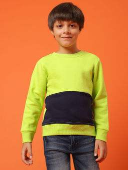 Tales & Stories - Boys Colorblock Green Neon Cotton Full Sleeve Regular Fit Sweatshirt