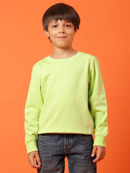 Tales & Stories - Boys Colorblock Green Cotton Full Sleeve Regular Fit Sweatshirt